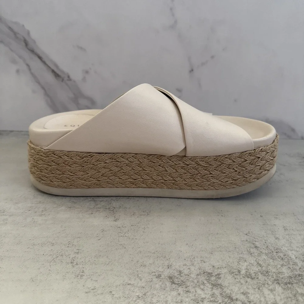 Equitare Platform Sandals Womens 8.5 Beige Espadrille Wedge Slides Spain